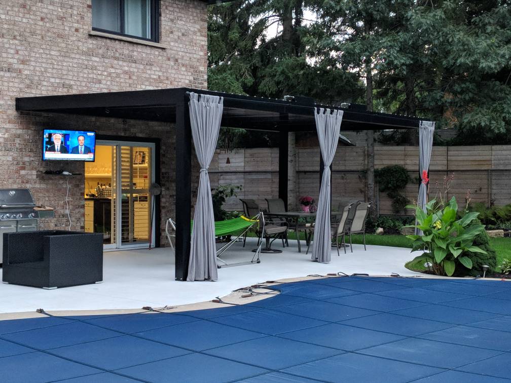 Pergola sun shade with screen curtains_Ballede aluminum pergola