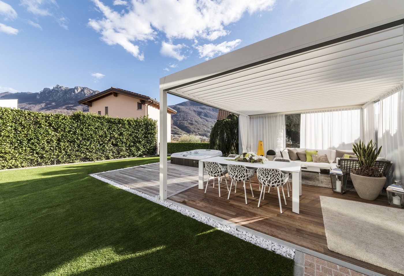 louvered pergola in garden
