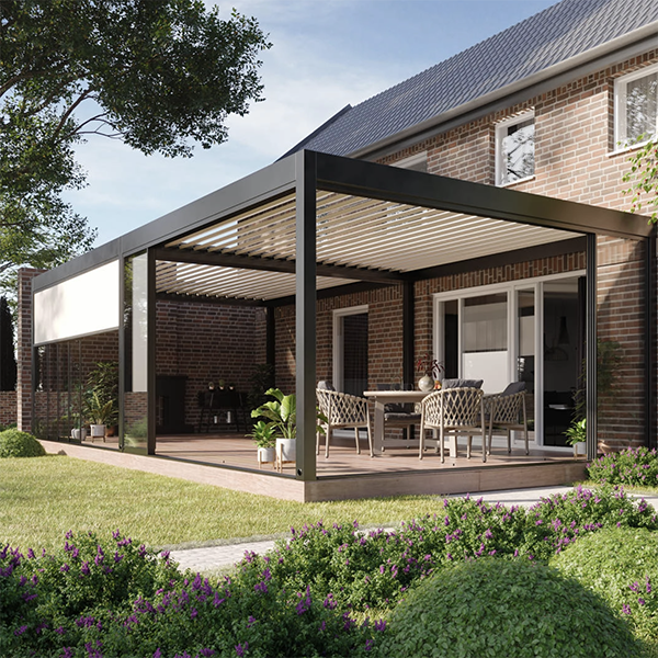 Aluminum Pergola with Frameless Sliding Glass Door
